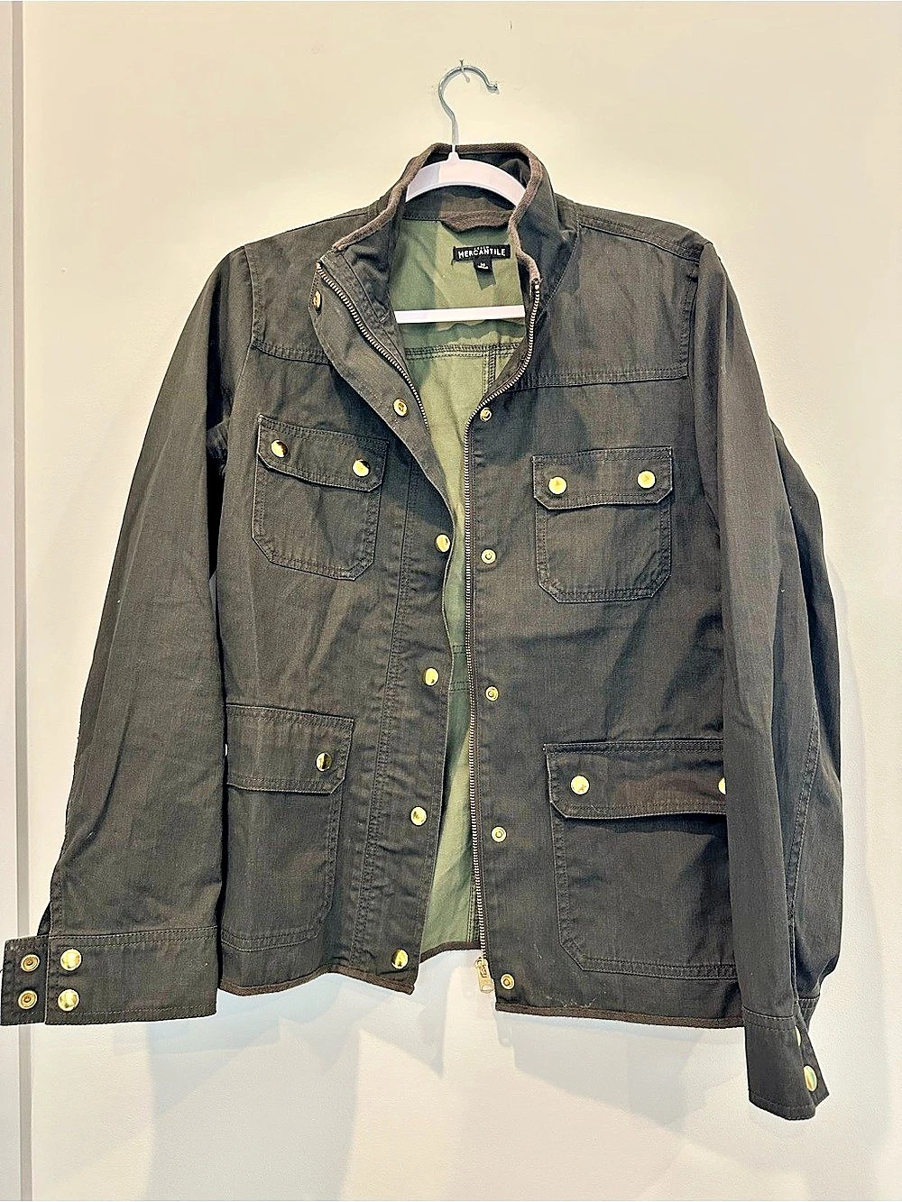 J.Crew Mercantile Utility Jacket Cotton Gray & Green Size Medium Like New